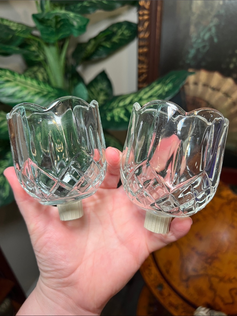 2 Vintage Clear Glass Peg Votive Candle Holders Tulip Shape Sconce Replacements